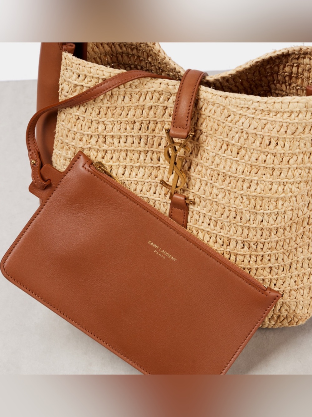 SAINT LAURENT Le 5 A 7 small leather and raffia hobo shoulder bag - Picture 5 of 9
